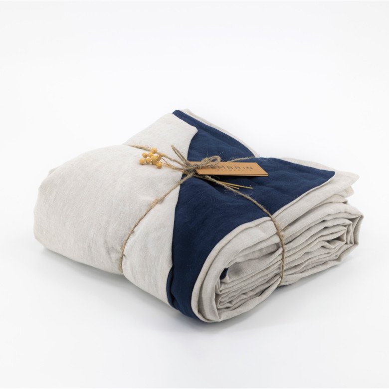 Housse de Couette en Lin Lavé Bleu Nuit Bicolore - Embrin