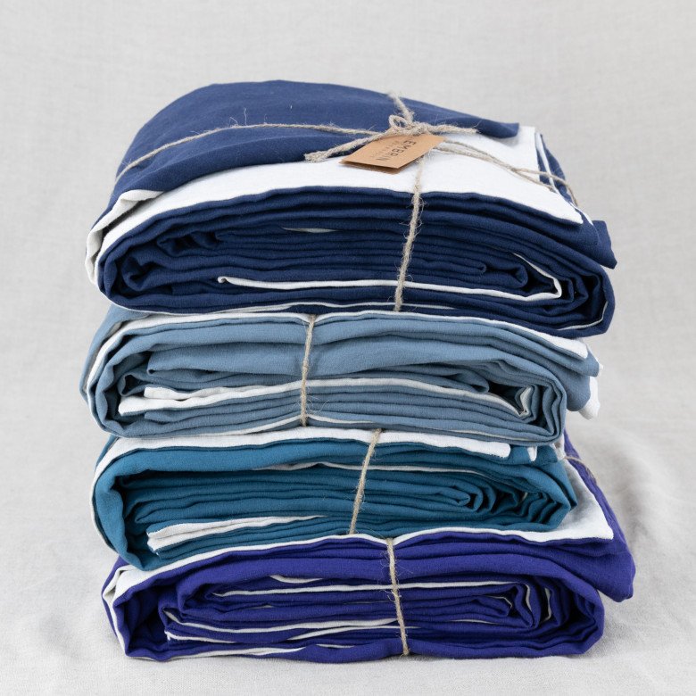 Housse de Couette en Lin Lavé Bleu Nuit Bicolore - Embrin