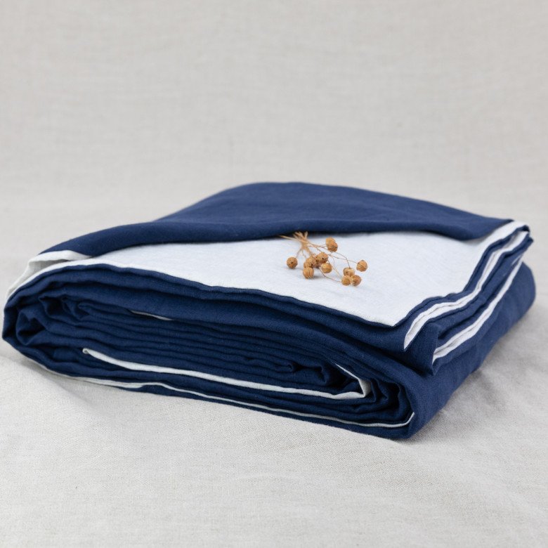 Housse de Couette en Lin Lavé Bleu Nuit Bicolore - Embrin