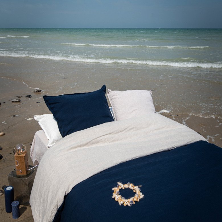 Housse de Couette en Lin Lavé Bleu Nuit Bicolore - Embrin