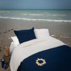 Housse de Couette en Lin Lavé Bleu Nuit Bicolore