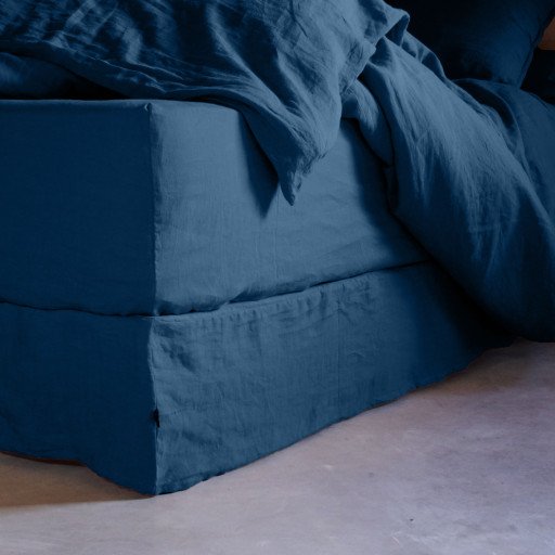 Cache-Sommier en Lin Lavé Bleu Nuit