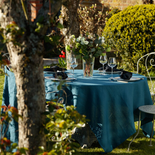 Prussian Blue Washed Linen Tablecloth