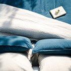 Housse de Couette en Lin Lavé Bleu Prusse Bicolore