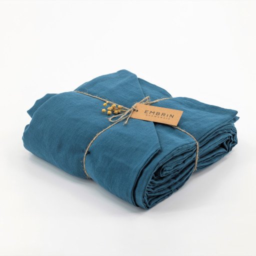Housse de Couette en Lin Lavé Bleu Prusse Bicolore