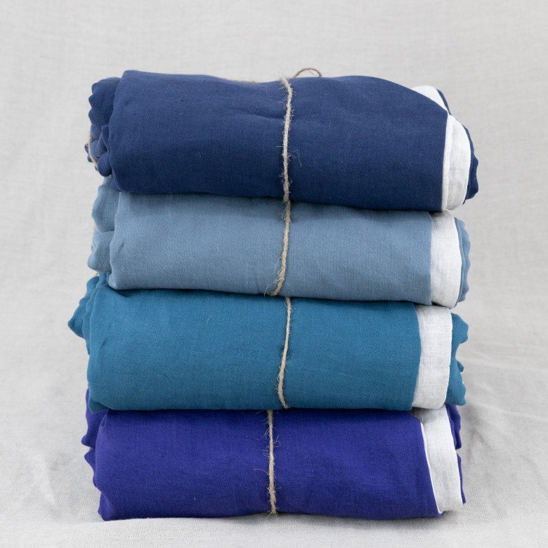 Housse de Couette en Lin Lavé Bleu Prusse Bicolore - Embrin