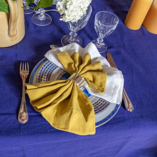 Serviettes de Table en Lin Lavé Jaune Safran (lot de 4)