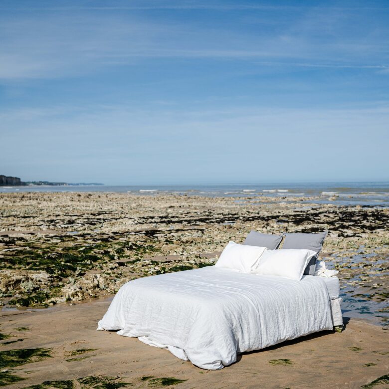 Drap Housse en Lin Lavé Craie - Embrin