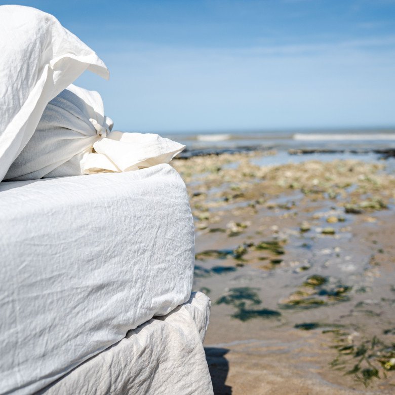 Drap Housse en Lin Lavé Craie - Embrin