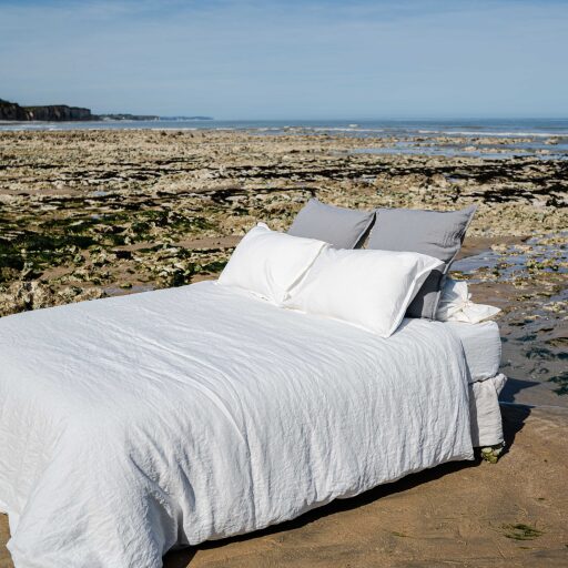 Drap Housse en Lin Lavé Craie