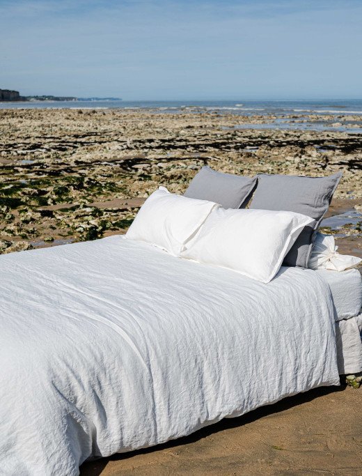 Drap Housse en Lin Lavé Craie