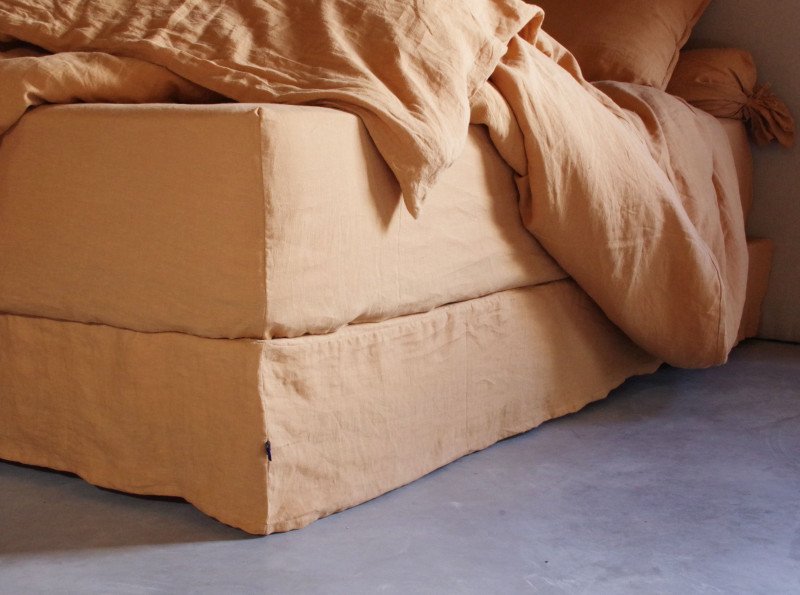 Drap Housse en Lin Lavé Miel