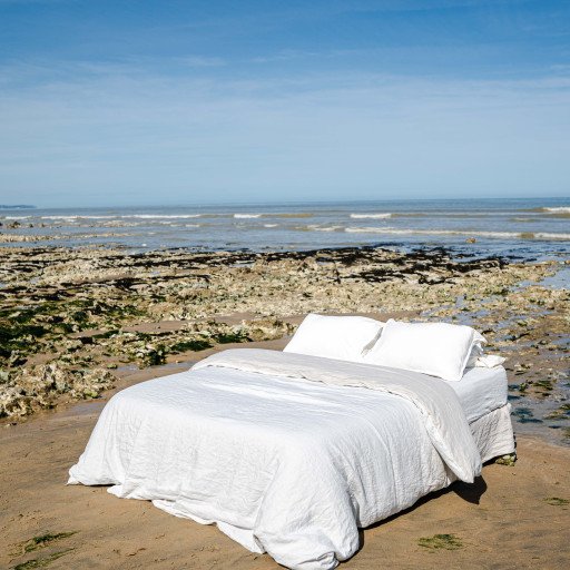 Housse de Couette en Lin Lavé Craie Bicolore