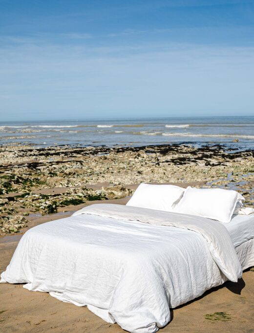 Housse de Couette en Lin Lavé Craie Bicolore