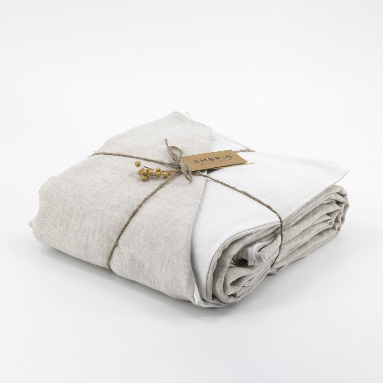 Housse de Couette en Lin Lavé Craie Bicolore - Embrin