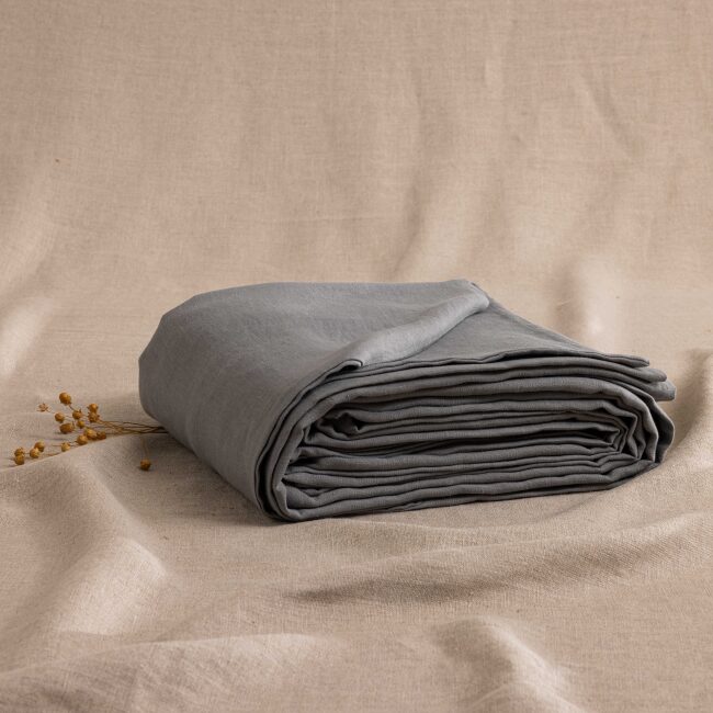 Housse de Couette en Lin Lavé Gris Brume