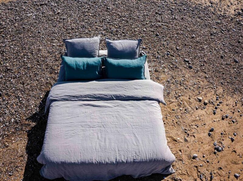 Housse de Couette en Lin Lavé Gris Brume