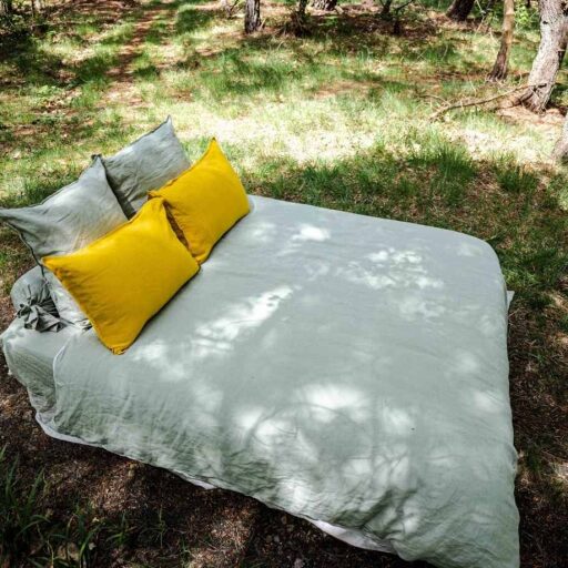 Housse de Couette en Lin Lavé Vert Tilleul