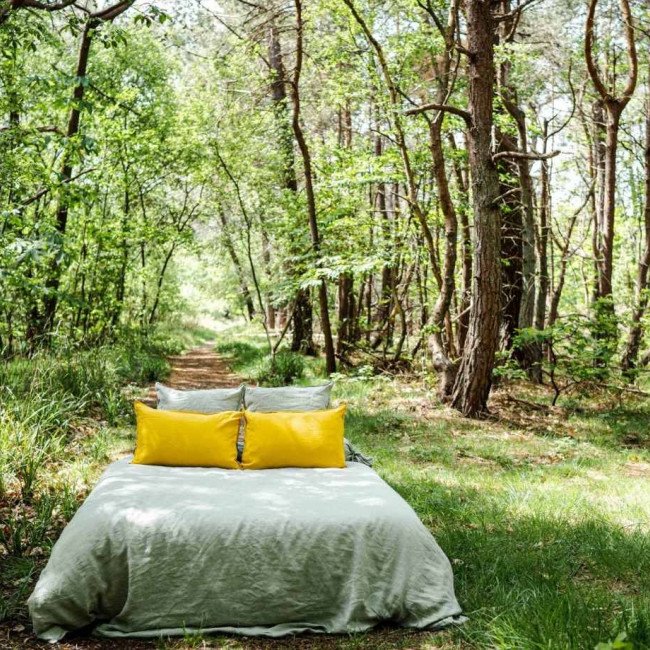Housse de Couette en Lin Lavé Vert Tilleul