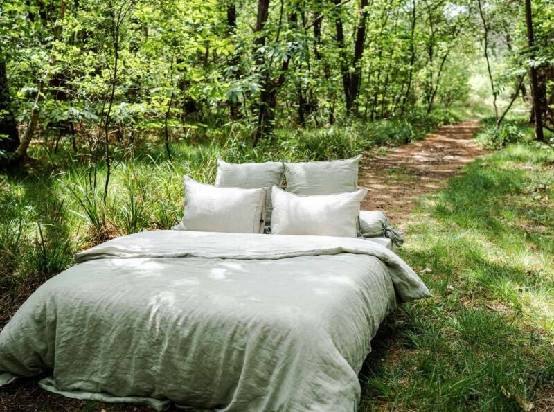 Housse de Couette en Lin Lavé Vert Tilleul Bicolore