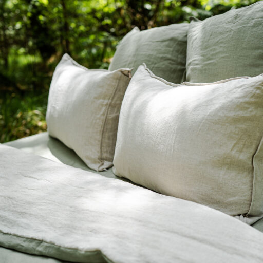 Housse de Couette en Lin Lavé Vert Tilleul Bicolore