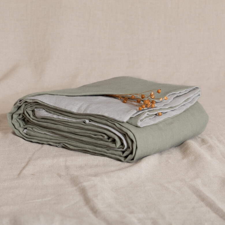 Housse de Couette en Lin Lavé Vert Tilleul Bicolore - Embrin