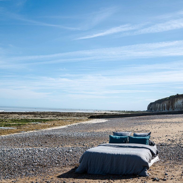 Drap Plat en Lin Lavé Gris Brume - Embrin