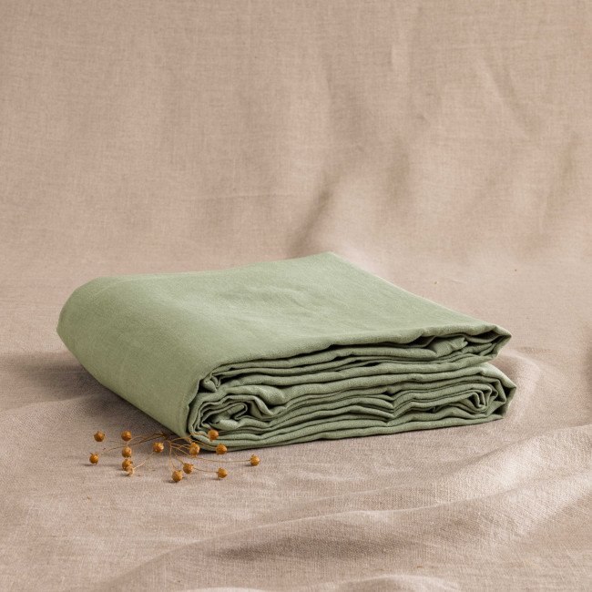 Drap Plat en Lin Lavé Vert Tilleul