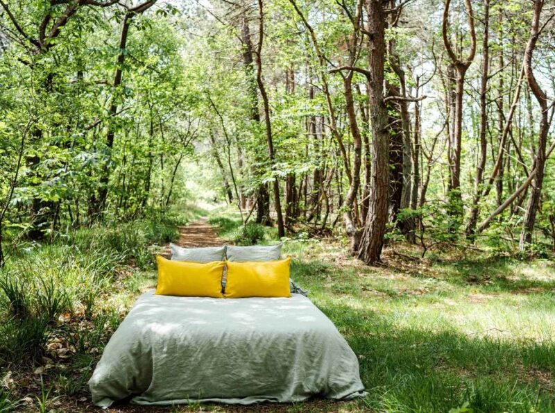 Drap Plat en Lin Lavé Vert Tilleul