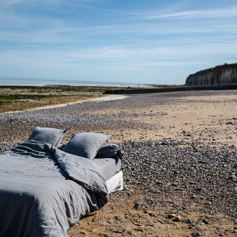 Drap Housse en Lin Lavé Gris Brume - Embrin