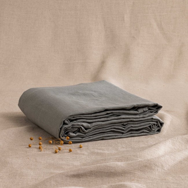 Drap Housse en Lin Lavé Gris Brume