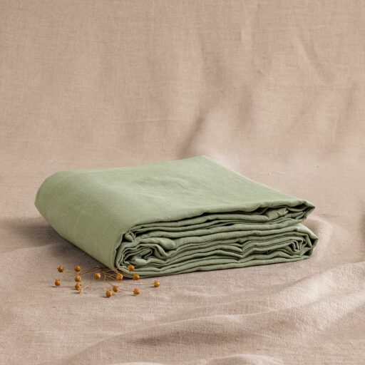 Drap Housse en Lin Lavé Vert Tilleul
