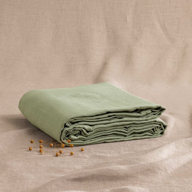 Drap Housse en Lin Lavé Vert Tilleul