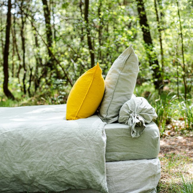 Drap Housse en Lin Lavé Vert Tilleul