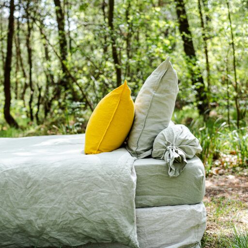 Drap Housse en Lin Lavé Vert Tilleul