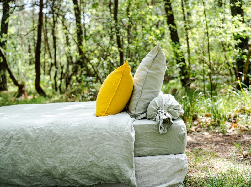 Drap Housse en Lin Lavé Vert Tilleul