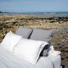 Taie d'Oreiller en Lin Lavé Gris Brume