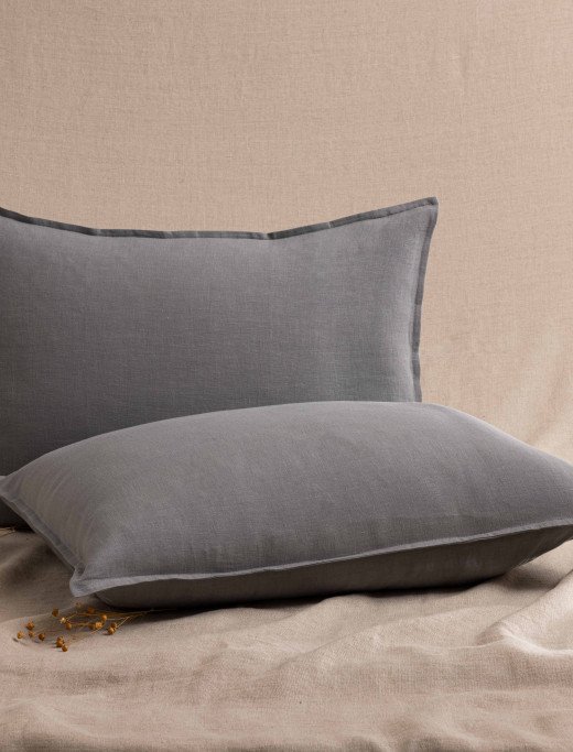 Taie d'Oreiller en Lin Lavé Gris Brume