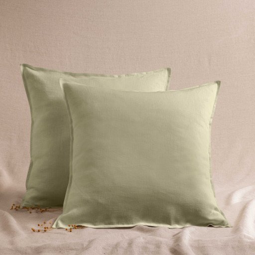 Taie d'Oreiller en Lin Lavé Vert Tilleul
