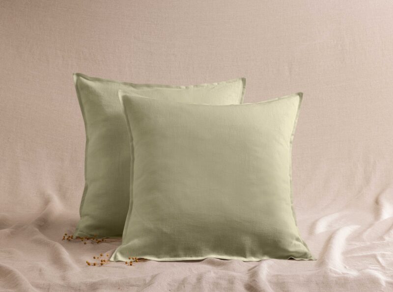 Taie d'Oreiller en Lin Lavé Vert Tilleul