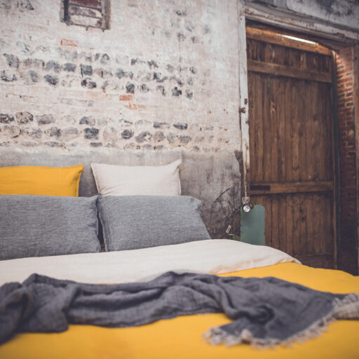 Housse de Couette en Lin Lavé Safran Bicolore