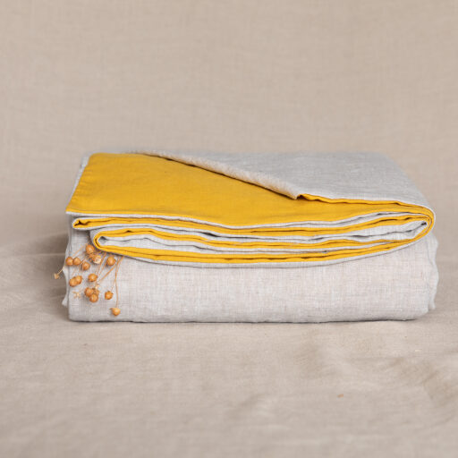 Housse de Couette en Lin Lavé Safran Bicolore