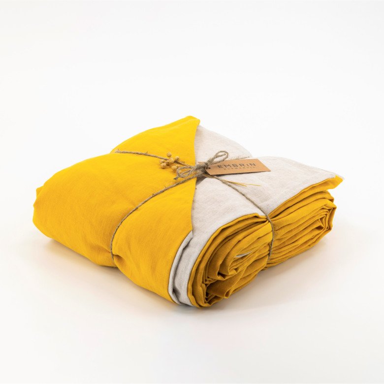 Housse de Couette en Lin Lavé Safran Bicolore - Embrin