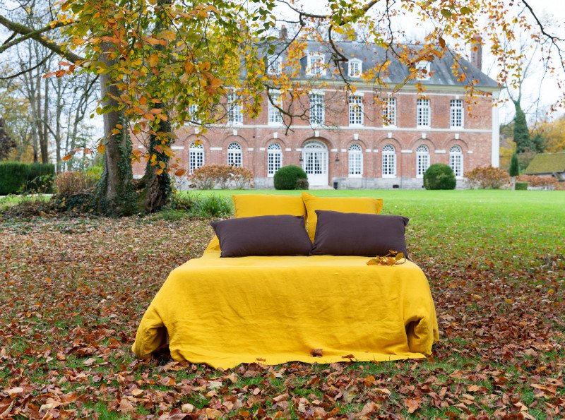 Housse de Couette en Lin Lavé Safran
