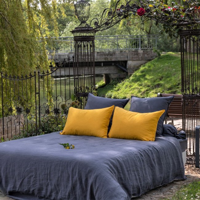 Housse de Couette en Lin Lavé Gris Silex