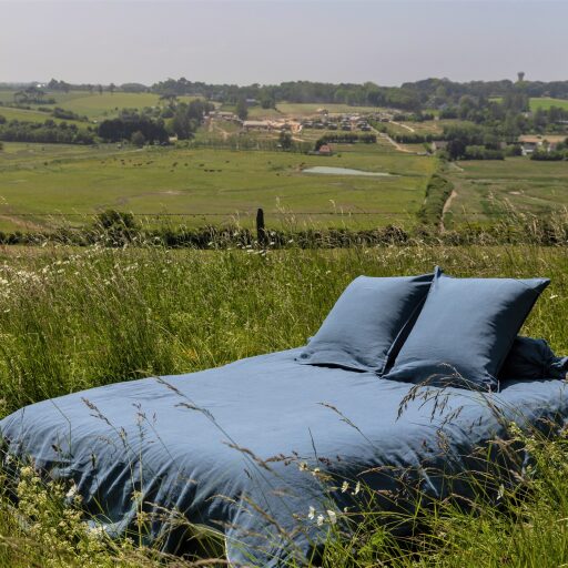 Housse de Couette en Lin Lavé Bleu Ardoise
