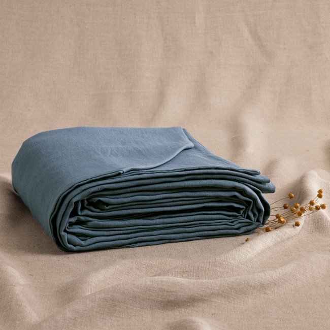 Housse de Couette en Lin Lavé Bleu Ardoise