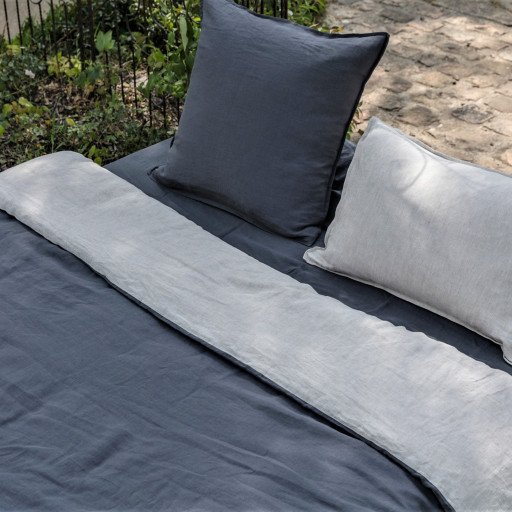 Housse de Couette en Lin Lavé Gris Silex Bicolore