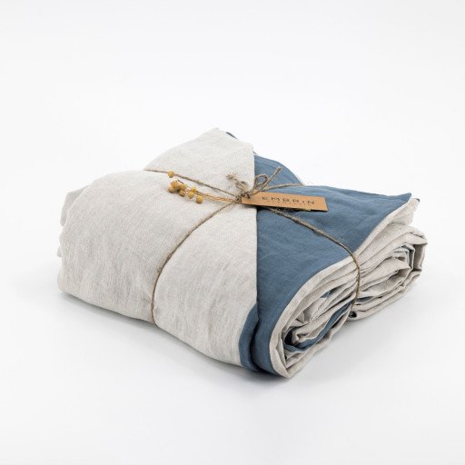 Housse de Couette en Lin Lavé Bleu Ardoise Bicolore