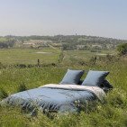 Housse de Couette en Lin Lavé Bleu Ardoise Bicolore